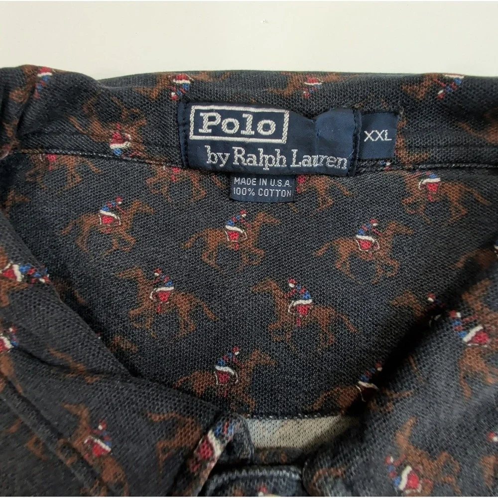 Vintage Ralph Lauren Polo Shirt Mens XXL Made in USA All-Over Player Print RARE